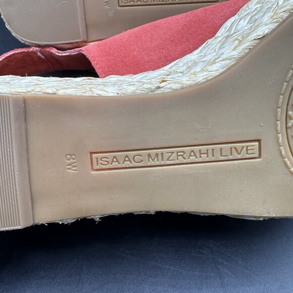 Red Suede Tassel Slingback Wedge Sandals Espadrille 8W Isaac Mizrahi Live - Picture 6 of 10